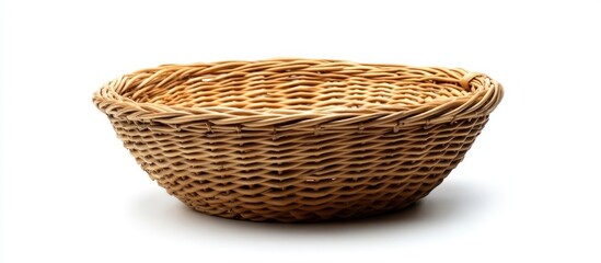 Obraz premium A woven wicker basket isolated on a white background.