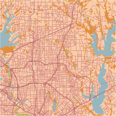 Map of Plano in Texas in a sandy theme. Contains layered vector with roads water, parks, etc.