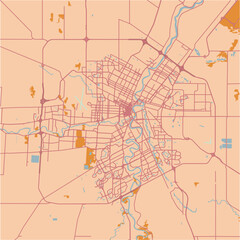 Map of Winnipeg in Canada in a sandy theme. Contains layered vector with roads water, parks, etc.