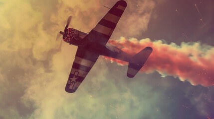 Vintage Military Plane Display at Veterans Day Event with Patriotic Smoke Trail