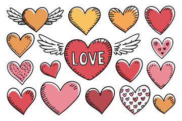 Doodle hearts sketch set