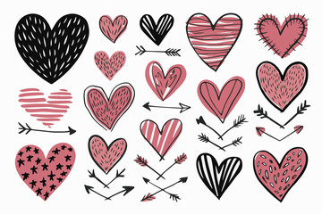 Doodle hearts sketch set