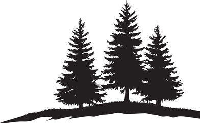 Fototapeta premium Black silhouettes of a pine tree, Evergreen trees, black and white cliparts