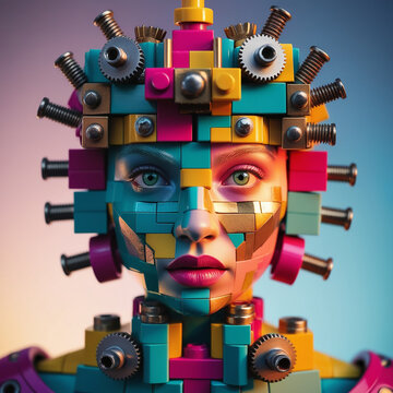 Construction man is built from bolts and parts