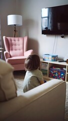 Child Watching TV in Living Room.