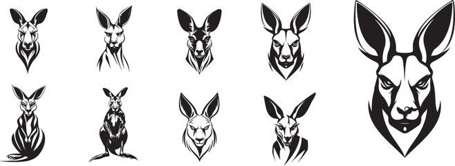 Fototapeta premium Angry Kangaroo Logo - Bold Black and White Animal Illustration