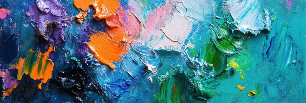 Aufkleber bright splashes of color cover a palette as paintbrushes dance on the canvas, creating lively abstra