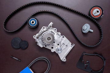 Kit of timing belt with rollers and pump