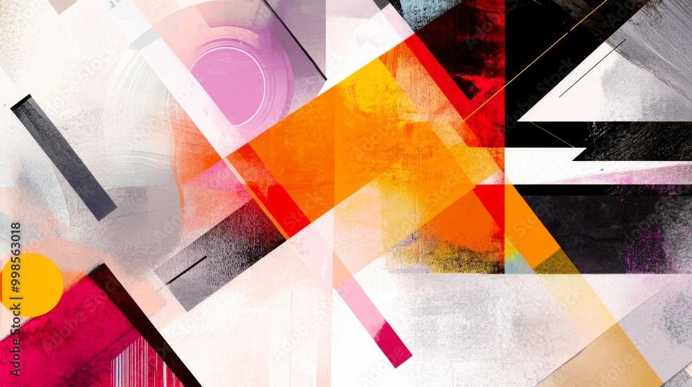 Aufkleber an abstract composition of colorful geometric shapes and lines, illustrating the concept of modern g