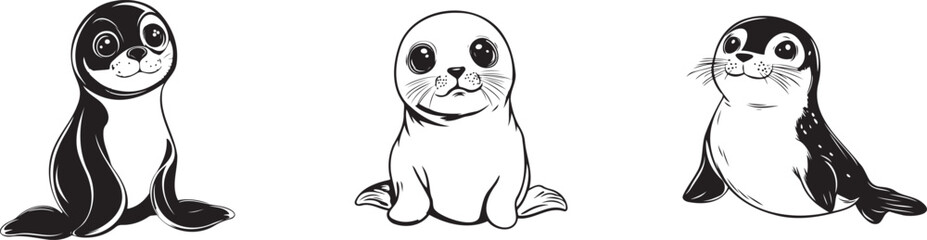Naklejka premium Baby Seal Cartoon Vector Set