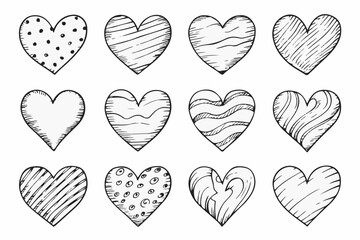 Doodle hearts sketch set