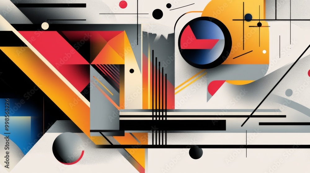 Poster an abstract composition of colorful geometric shapes and lines, illustrating the concept of modern g