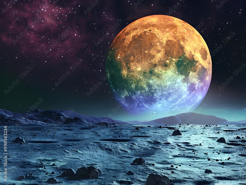 Poster mesmerizing moon landscape with dynamic color shifts based on temperature variations