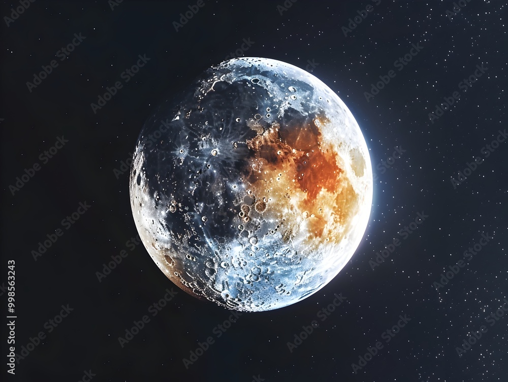 Poster dynamic and ever changing moon surface concept with vibrant colors based on temperature shifts