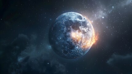 Naklejka premium Mysterious Glowing Moon with Transparent Surface and Luminous Core