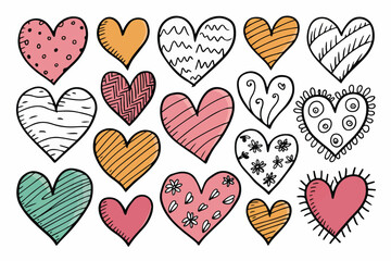 Doodle hearts sketch set