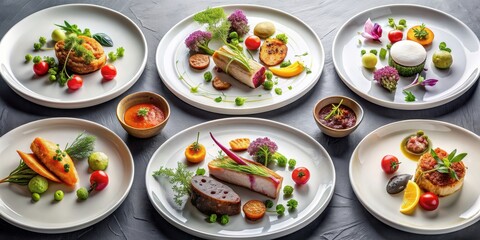Gourmet plates filled with delicious and beautifully plated dishes, gourmet, plates, delectable, recipes, savor