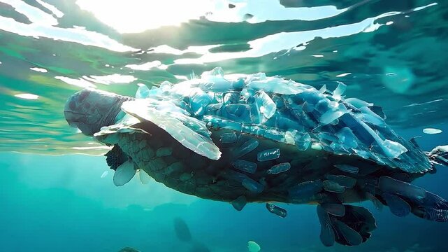 Plastic pollution, A sea turtle made of plastic bottles, Healthy Oceans	