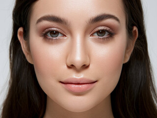 Fototapeta premium A beauty portrait of a beautiful woman with light makeup. She is posing for an advertising campaign for an anti-aging skincare product.