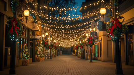 Obraz premium Holiday Street with Twinkling Lights (christmas-tree)