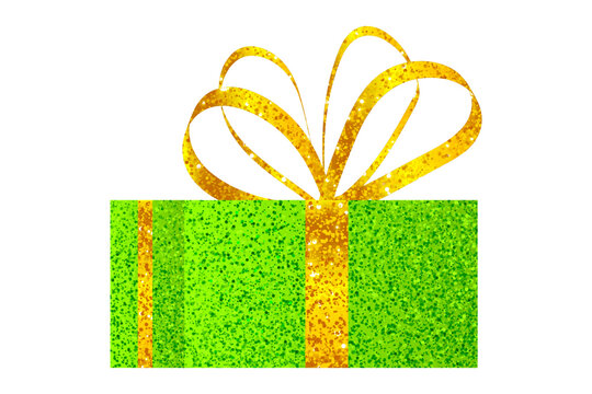 recommend clip art: Vector illustration of glittering gift box with ribbon bow on transparent background