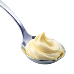 Sour cream in spoon isolated on transparent background