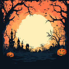 Halloween vectorial poster, pumpkins illustration