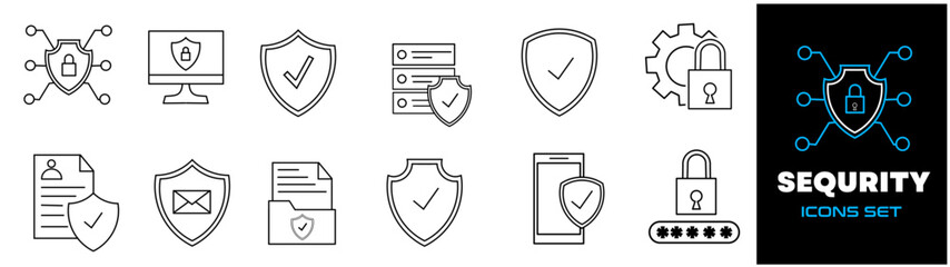 Security simple minimal thin line icons. Related secure, privacy, protection, defense. Vector illustration.