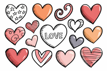 Doodle hearts sketch set