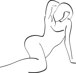 Vector fashion illustration of female body in trendy linear style. Elegant art. For posters, tattoos, lingerie store logos. Hand drawn