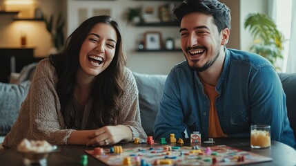 Fototapeta premium Cheerful Couple Enjoying Game Night Together