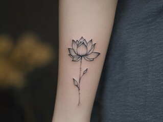 Obraz premium A small, minimalist tattoo design of a lotus flower, using thin lines and subtle shading, perfect for a clean and elegant representation of purity and growth