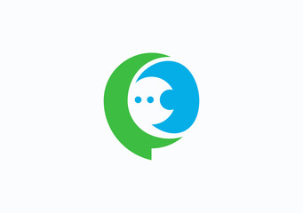 unique logo for chat media based on letter P, featuring a bubble chat and eye symbol