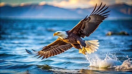 Obraz premium Eagle hunting a fish in the sea, eagle, bird, fish, hunting, ocean, predator, wildlife, nature, prey, marine, sea, aquatic