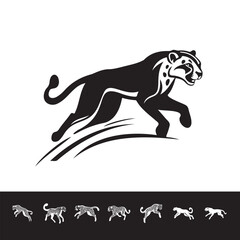 Obraz premium Jumping Cheetah Icon Set - Black and White Minimalist Animal Design