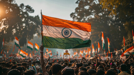 Indian people waving national tricolor flag