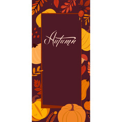 Autumn vector illustration with fall leaves and pumpkins. Set of frames with inscription.
