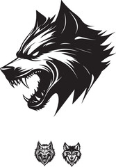 Snarling Wolf Vector Logo in Bold Black and White