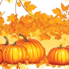 Naklejka premium Vibrant Autumn Leaves and Pumpkins for Thanksgiving Decor