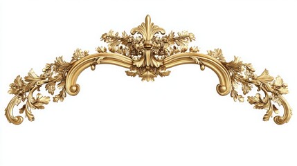 vintage gold baroque frame scroll, gold ornament on white background