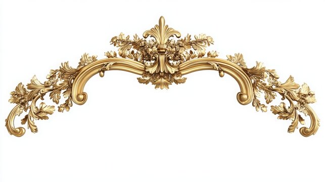 vintage gold baroque frame scroll, gold ornament on white background