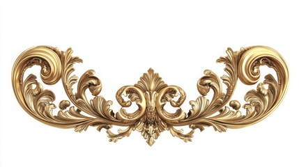 vintage gold baroque frame scroll, gold ornament on white background