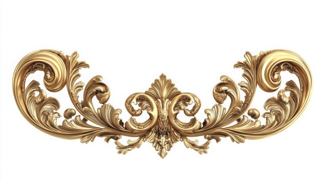 vintage gold baroque frame scroll, gold ornament on white background
