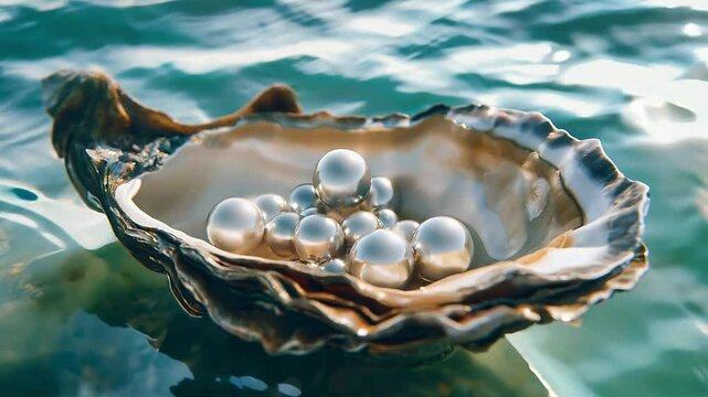Natural pearls inside the oyster shell, Pearls in an oyster shell	