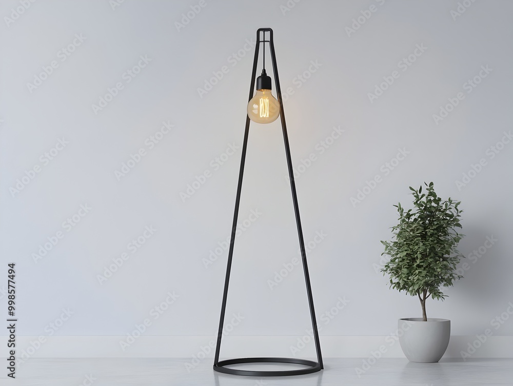 Aufkleber chic industrial floor lamp with angular metal frame and exposed bulb socket in minimal bright interi