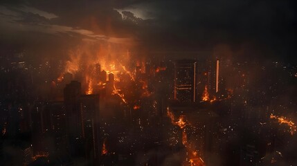 Fototapeta premium Apocalyptic Cityscape Plunged into Darkness During Global Blackout Scenario