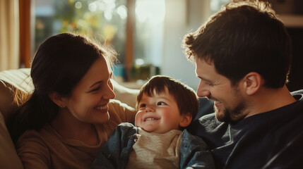 A man and a woman are holding a baby