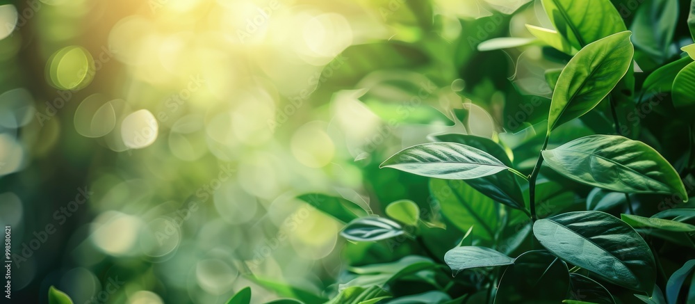 Poster green leaf soft focus with closeup in nature view on blurred greenery background in the garden with 