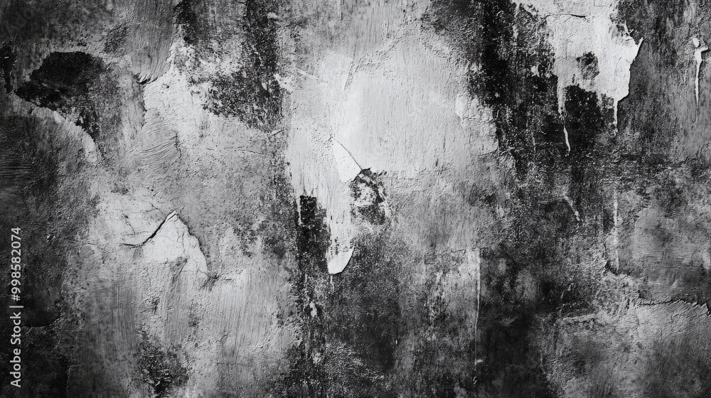 Poster black and white distressed grunge texture with an abstract pattern, emphasizing a rough and rugged l