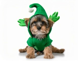 Freigestelltes Haustier im Grinch-Kost&uuml;m &ndash; Lustiges Weihnachtsmotiv f&uuml;r Karten und Social Media